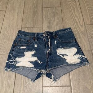 Levi's 501 Blue Distressed Jean Shorts
